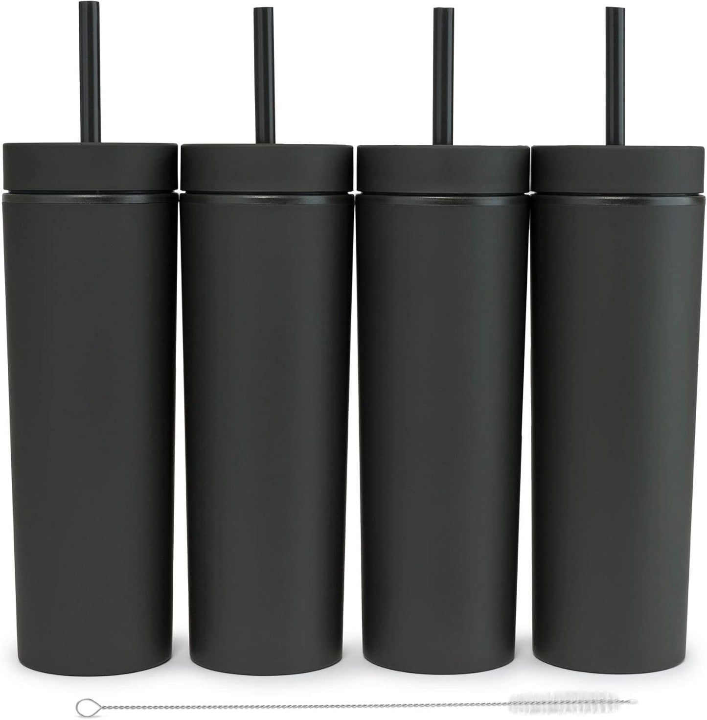 STRATA CUPS Perwinkle Skinny Tumblers with Lids and Straws (4 pack), 16oz Matte Pastel Colored Acrylic Tumblers with Lids and Straws, Double Wall Skinny Tumbler Bulk, Reusable Cup with Straw Cleaner