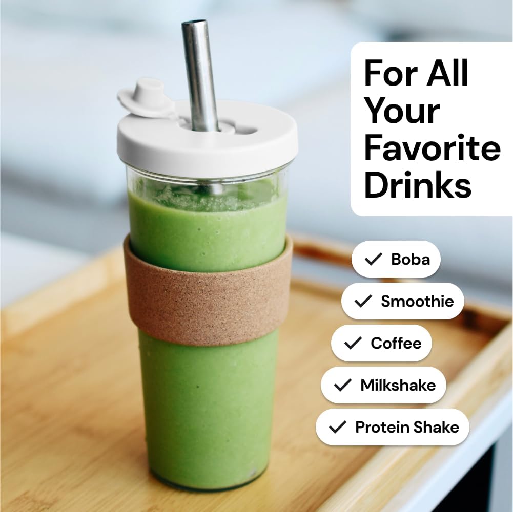 Dodoko Sage Green 24 oz Reusable Boba Cup and Straw Bubble Tea Cup with Wide Lid and Straw