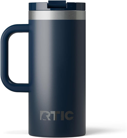 RTIC 20oz Road Trip Travel Mug with Lid and Handle, Ceramic Lined, Insulated, Stainless Steel, Metal, Double Wall Vacuum-Insulation, Portable Coffee, Tea Cup for Hot and Cold Drink, Black