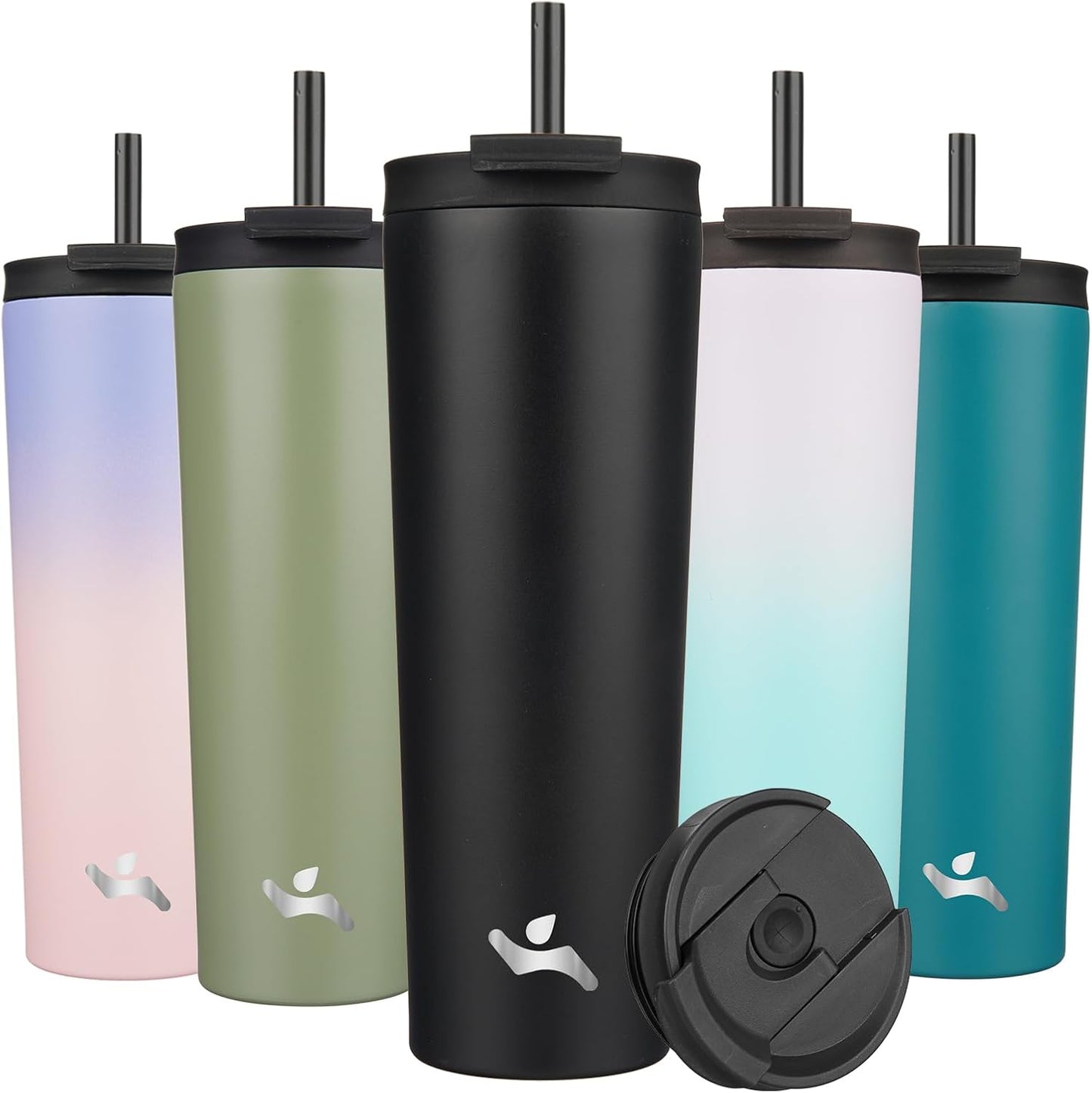Konokyo 30 OZ Insulated Tumbler with Lid and 2 Straws Stainless Steel Water Bottle Vacuum Travel Mug Coffee Cup,Pastel Sunset