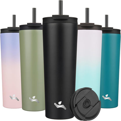 Konokyo 30 OZ Insulated Tumbler with Lid and 2 Straws Stainless Steel Water Bottle Vacuum Travel Mug Coffee Cup,Pastel Sunset