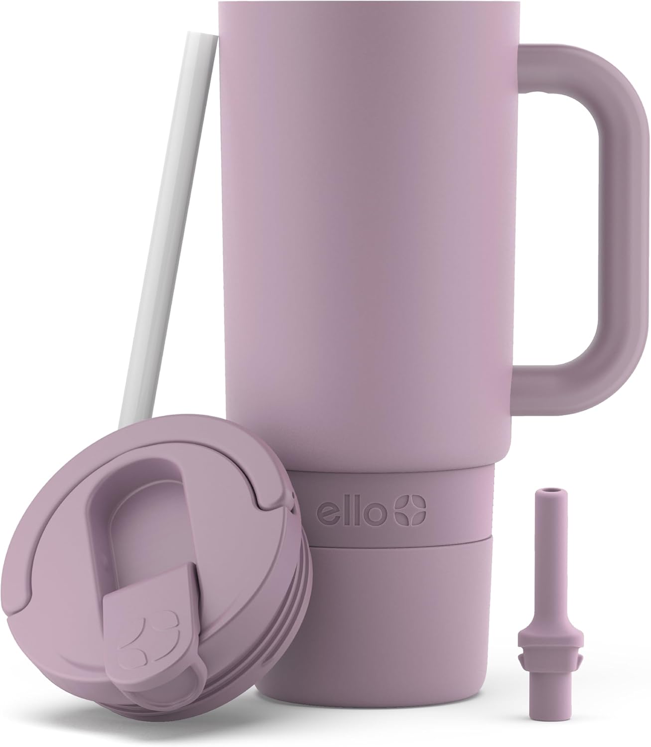 Ello Port 40oz Tumbler with Carry Loop & Integrated Handle, Vacuum Insulated Stainless Steel Reusable Water Bottle, Travel Mug with Leak Proof Lid & Straw, Perfect for Iced Coffee & Tea, White