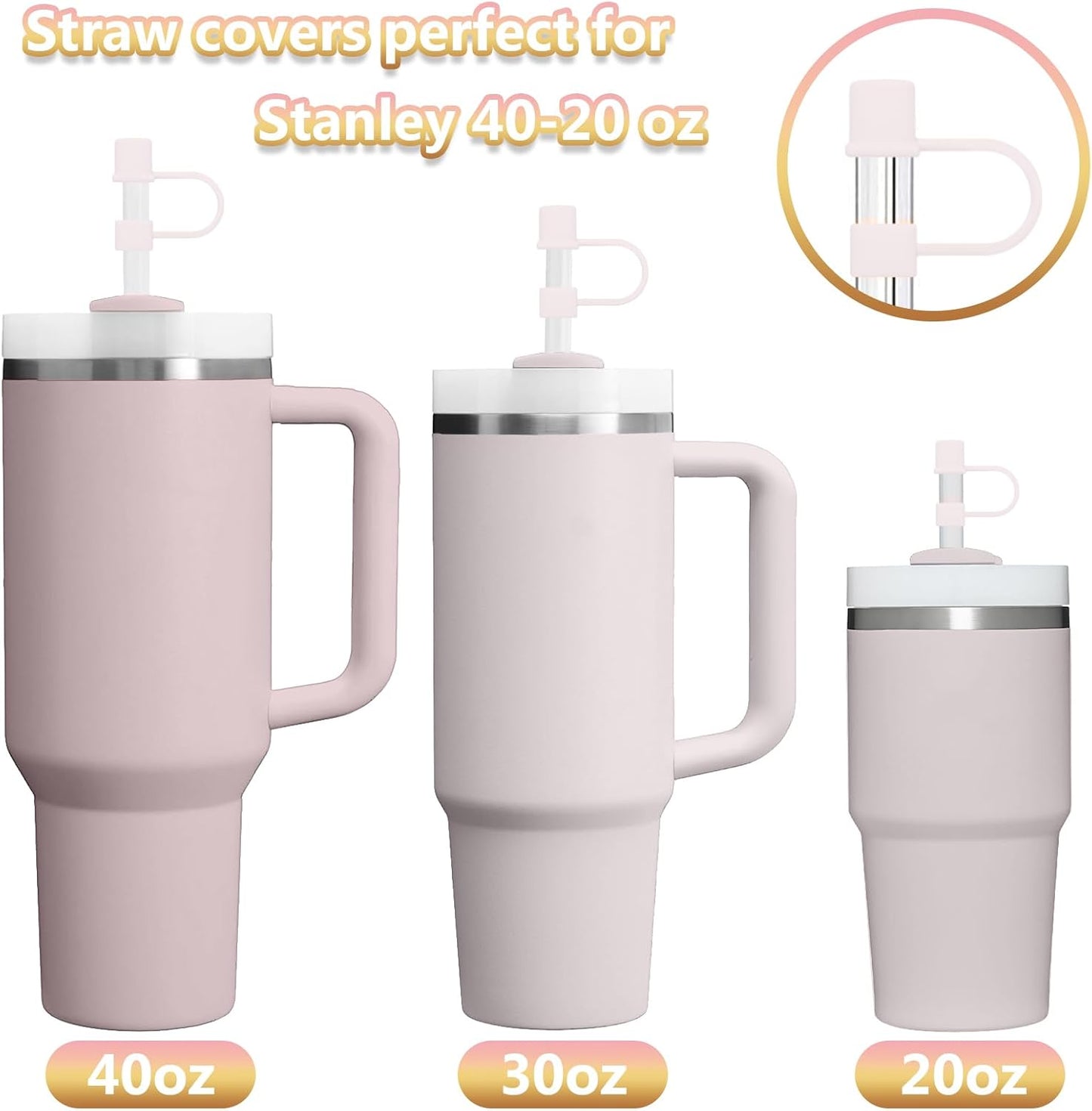 6PCS Silicone Straw Covers Cap Compatible with Stanley Cup 30-40 oz Tumbler with Handle 10mm Straw Toppers，Dust-Proof Reusable Straw Cover for Stanley Cup Accessories (Black)