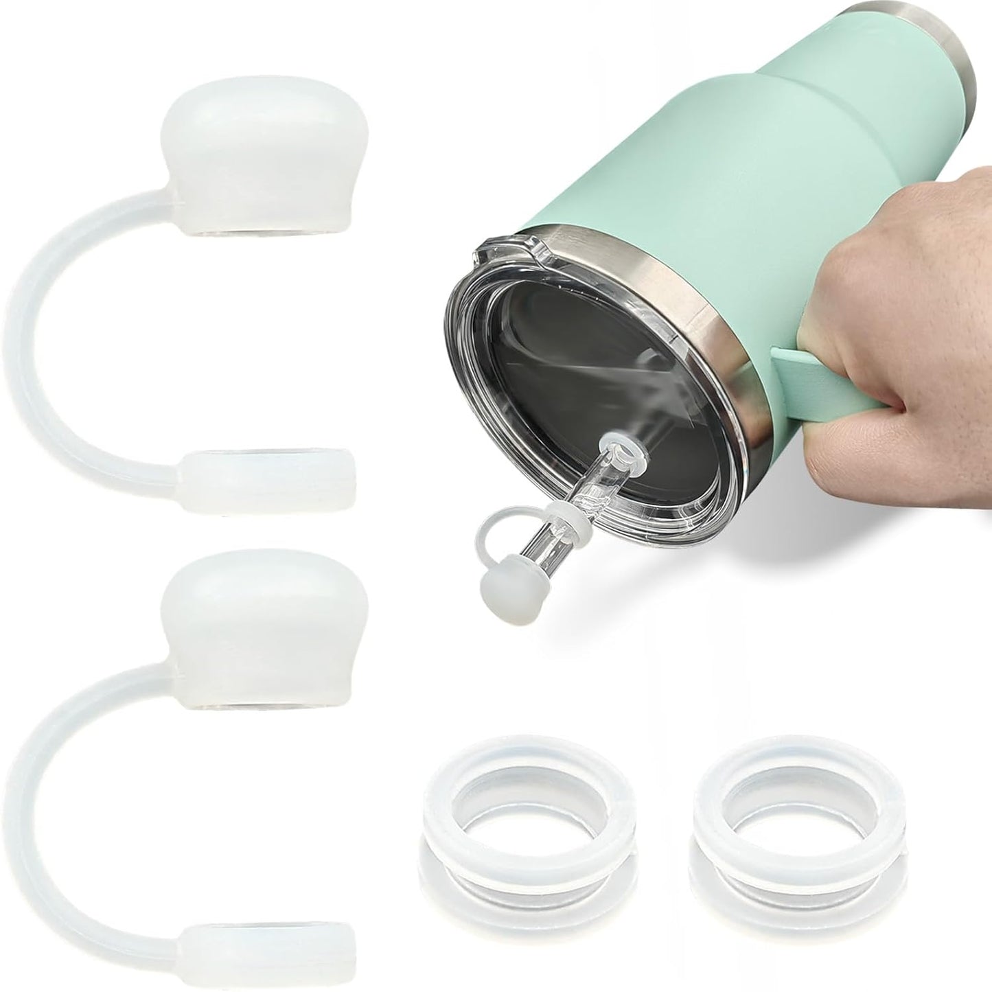 LUOLAO Silicone Spill Stopper Compatible with YETI Straw Cup, Mug Tumbler Accessories Including 2 Straw Cover Topper Cap, 2 Leak Proof Stopper