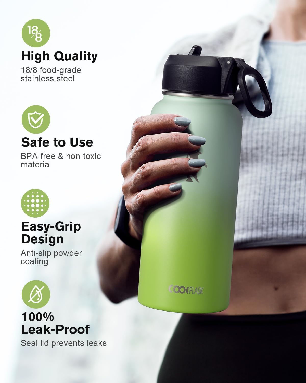 Half Gallon Water Bottle Insulated with Straw & 3 Lids, Coolflask 64 oz Water Jug Large Metal Stainless Steel Wide Mouth for Sports, Gym or Office, Non-BPA Keep Cold 48H Hot 24H, Samurai Cyan