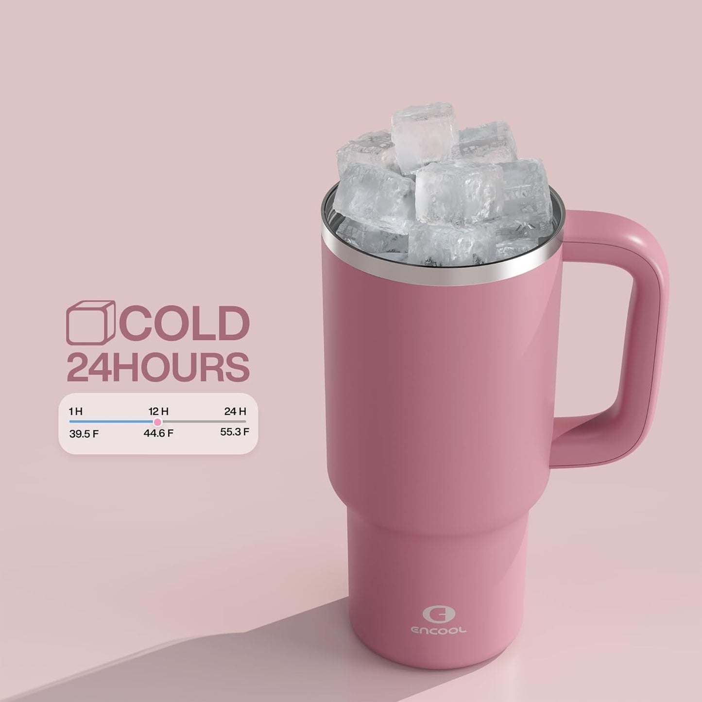 40 oz Tumbler with Handle and Straw: Stainless Steel Insulated Tumbler Keeps Cold for 24 Hours, Leakproof Travel Cup Fits in Cup Holder and BPA-Free, Cotton Candy