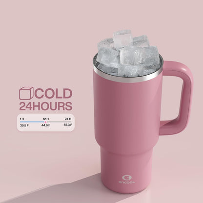 40 oz Tumbler with Handle and Straw: Stainless Steel Insulated Tumbler Keeps Cold for 24 Hours, Leakproof Travel Cup Fits in Cup Holder and BPA-Free, Cotton Candy