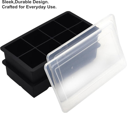 Bangp Large Ice Cube Tray for Whiskey,2 Pack Stackable Big Ice Cube Molds Make 16 Big Whiskey Ice Cubes,Easy Release Square Ice Cube Maker for Cocktails,Whiskey,Soups and Frozen Treats
