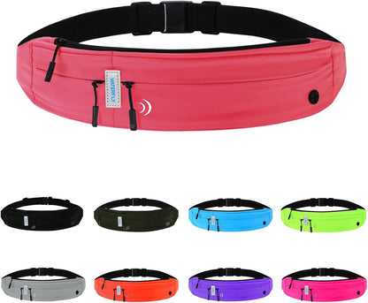WATERFLY Running Belt Fanny Pack: Runner Marathon Jogging Waist Pack Sport Workout Exercise Fitness Phone Holder Belt for Men Women Jogger Slim Waist Bag Black