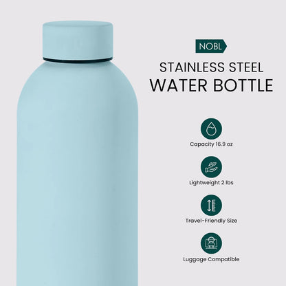 NOBL Stainless Steel Water Bottle,17 oz, 500 ml, Double Wall Vacuum Insulation, Sealed Bottle Keeps Drinks Cold 24 Hrs & Hot 12 Hrs, Leak Proof, Fits Noble Carry-On Cup Holder - Sand