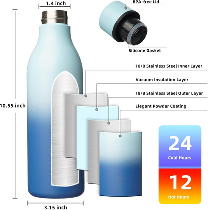 BJPKPK Insulated Water Bottles, 18 oz Stainless Steel Metal Water Bottle with Strap, BPA Free Leak Proof Jugs, Mugs, Flasks, Reusable Thermal Flasks for Sports & Travel, Black - Colors B