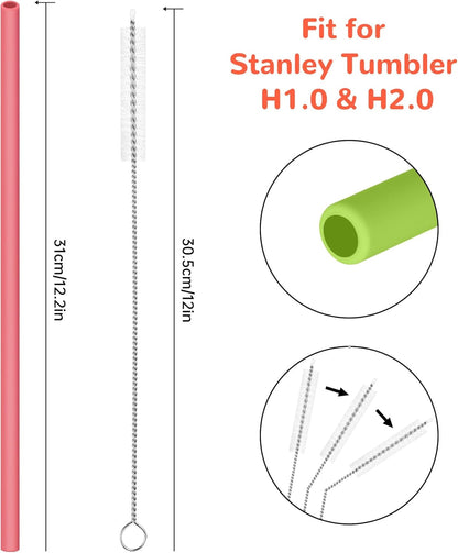 Tomorotec 15PCS Reusable Silicone Drinking Straws w/ 2 Brushes, Fit for Stanley Tumbler 40oz 30oz 20oz, 12" Long Customizable for Various Drinkware, Dishwasher Safe, BPA-Free, Safe for Teeth (Macaron)