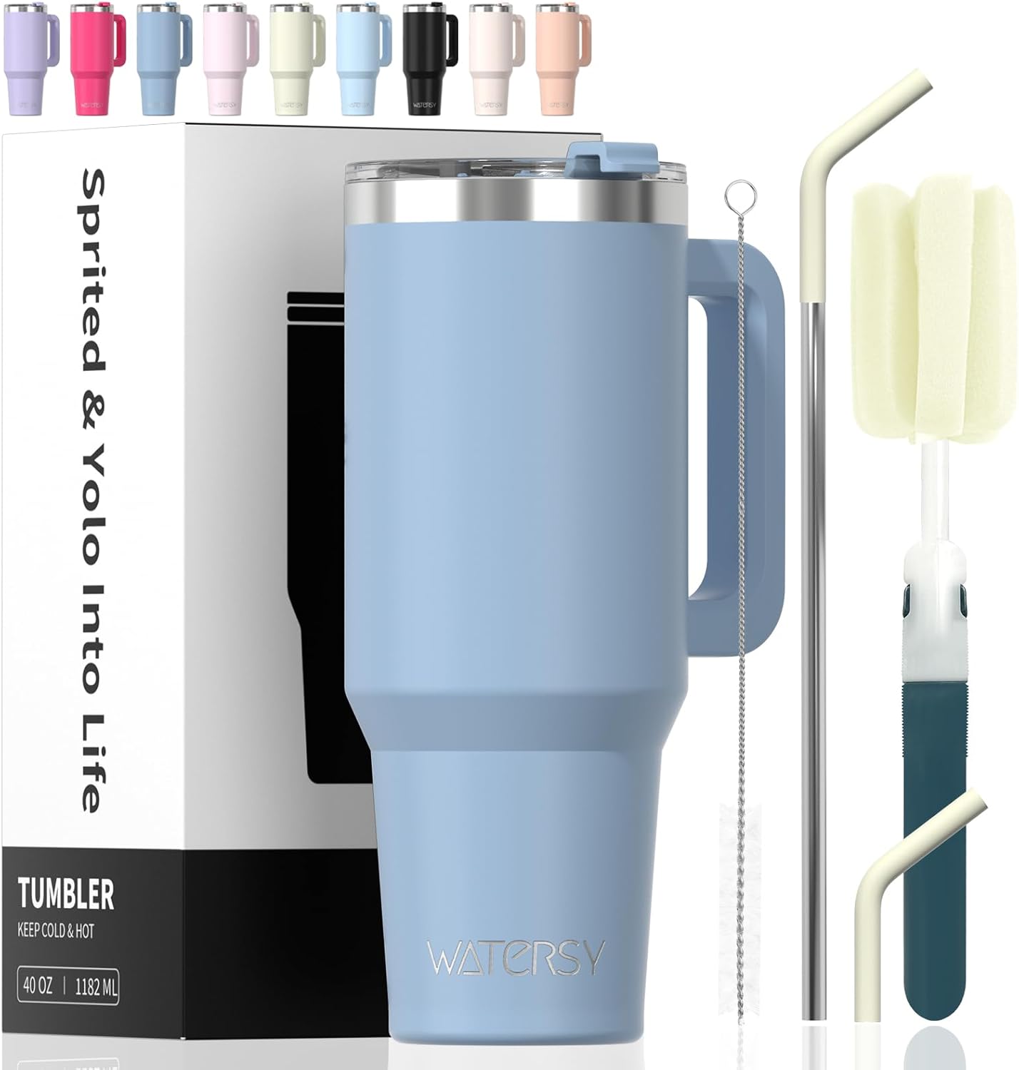 40 oz Tumbler with Handle,Tumbler with Lid and Straw,Double Wall Insulated Cup Stainless Steel Travel Mug(Cold for 34 Hours),Water Bottle for Iced Tea,Coffee,Cold Beverages(Purple)