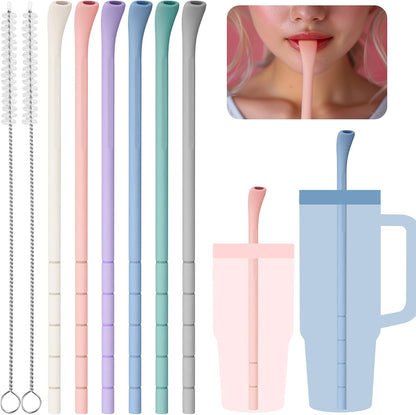 NiHome 6PCS Silicone Anti-Wrinkle Straws Fit for 40oz 30oz Stanley Tumblers w/Brushes, Customizable Length Wrinkle Free Straws for Various Size Cups, No Wrinkle Reusable Straws for Lip (Macaron)