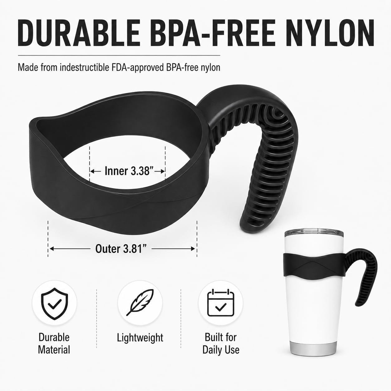 Hyturtle 1Pcs Stylish and Functional Black Tumbler Handle Fits Only For 20 OZ YETI Tumbler - Secure Grip, Lightweight, Dishwasher Safe - Ideal for Travel and Outdoor Activities - BPA Free