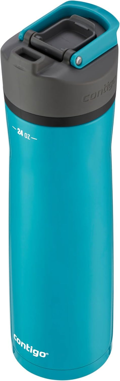Contigo Cortland Chill 2.0 Vacuum-Insulated Stainless Steel Water Bottle, Spill-Proof Sip Technology, Interchangeable Lid, 24oz, Steel/Licorice, Perfect for Fitness Travel Everyday Use