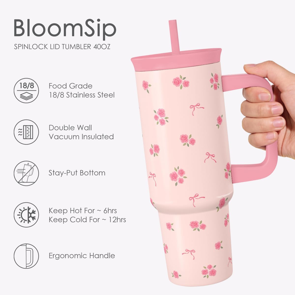 SANDJEST Pickleball Stainless Steel Locking Lid Silicone Straw Tumbler with Handle 40oz, Insulated Stainless Steel Travel Cup for Women Girls Friends Players, Gift Idea for Birthday Christmas