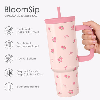 SANDJEST Pickleball Stainless Steel Locking Lid Silicone Straw Tumbler with Handle 40oz, Insulated Stainless Steel Travel Cup for Women Girls Friends Players, Gift Idea for Birthday Christmas