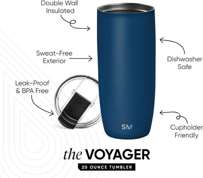 Simple Modern Voyager Tumbler with Flip Lid | Travel Coffee Mug | Insulated Stainless Steel Cold Brew Iced or Hot Coffee Cup | Gifts for Women Men Her Him | 16oz, Almond Birch