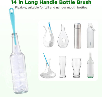 OUTXE 5 Pack Bottle Brush Set, 5-in-1 Water Bottle Cleaner Brush, 15"" Long Handle Bottle Cleaning Brush, 3 Straw Brush, Removable Nipple Brush, Detail Brush for Cup Lid Gap, WBBSBLB5