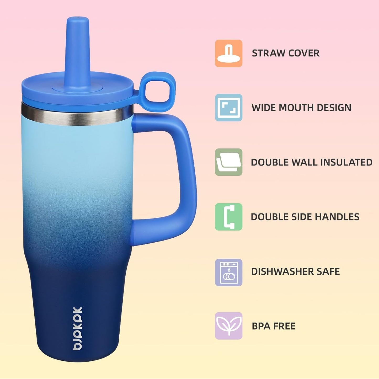 BJPKPK 50oz Insulated Tumbler with Handle Stainless Steel Travel Coffee Mug with Lid Reusable Large Water Bottle with Straw,Sky