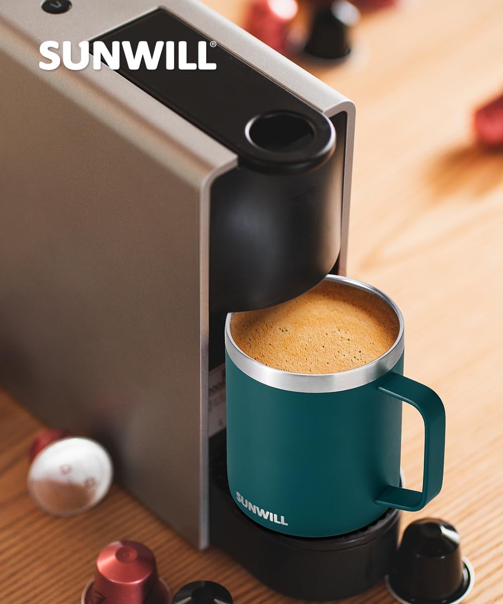 SUNWILL Travel Coffee Mug with Lid, Insulated Tumbler with Handle, 14 oz Stainless Steel Cup for Ice, Water, Tea, Rose Gold