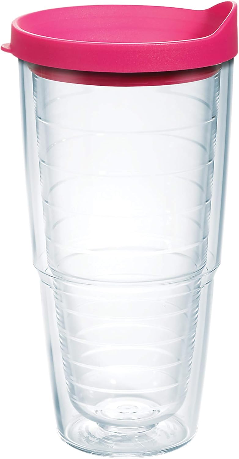 Tervis Clear & Colorful Lidded Made in USA Double Walled Insulated Tumbler Travel Cup Keeps Drinks Cold & Hot, 24oz, Black Lid, 1 Count (Pack of 1)
