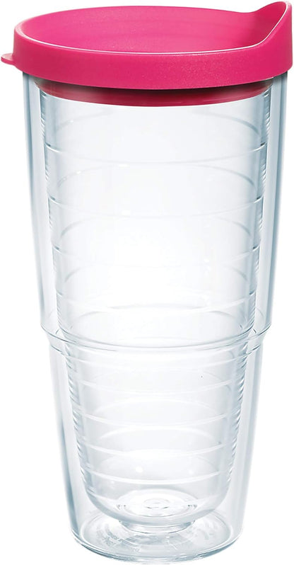 Tervis Clear & Colorful Lidded Made in USA Double Walled Insulated Tumbler Travel Cup Keeps Drinks Cold & Hot, 24oz, Black Lid, 1 Count (Pack of 1)