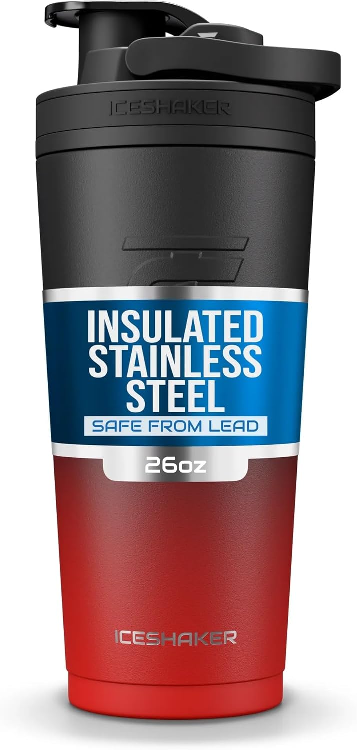 Ice Shaker Insulated Stainless Steel Shaker Bottle | 26oz, Black | Cold for 30+ Hours | Insulated Cup with Twist-on Agitator | Odor-Free Bottle for Protein Shakes, Water, Smoothies, Cocktails