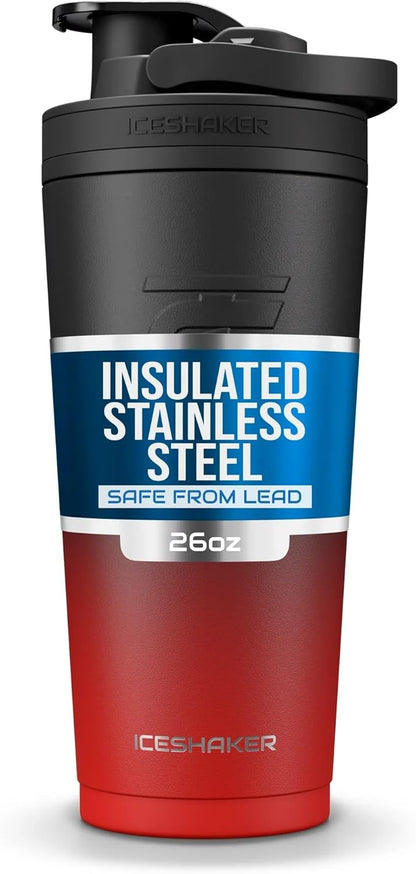 Ice Shaker Insulated Stainless Steel Shaker Bottle | 26oz, Black | Cold for 30+ Hours | Insulated Cup with Twist-on Agitator | Odor-Free Bottle for Protein Shakes, Water, Smoothies, Cocktails