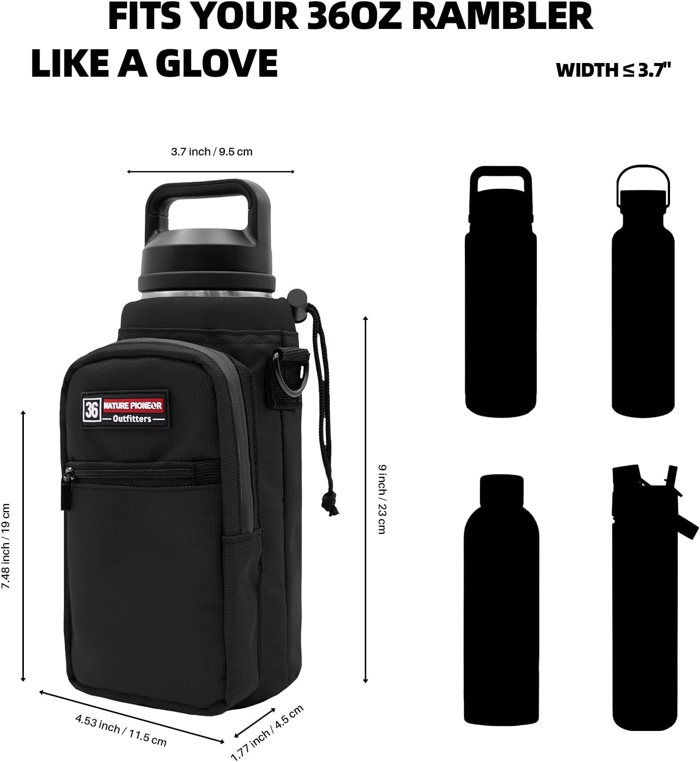 NATURE PIONEOR Water Bottle Holder with Adjustable Strap - 26/32/36/40/46/64oz Insulated Water Bottle Sling Carrier with Paracord Handle & 2 Pockets, Outdoor Sports, Hiking, Camping, Gym