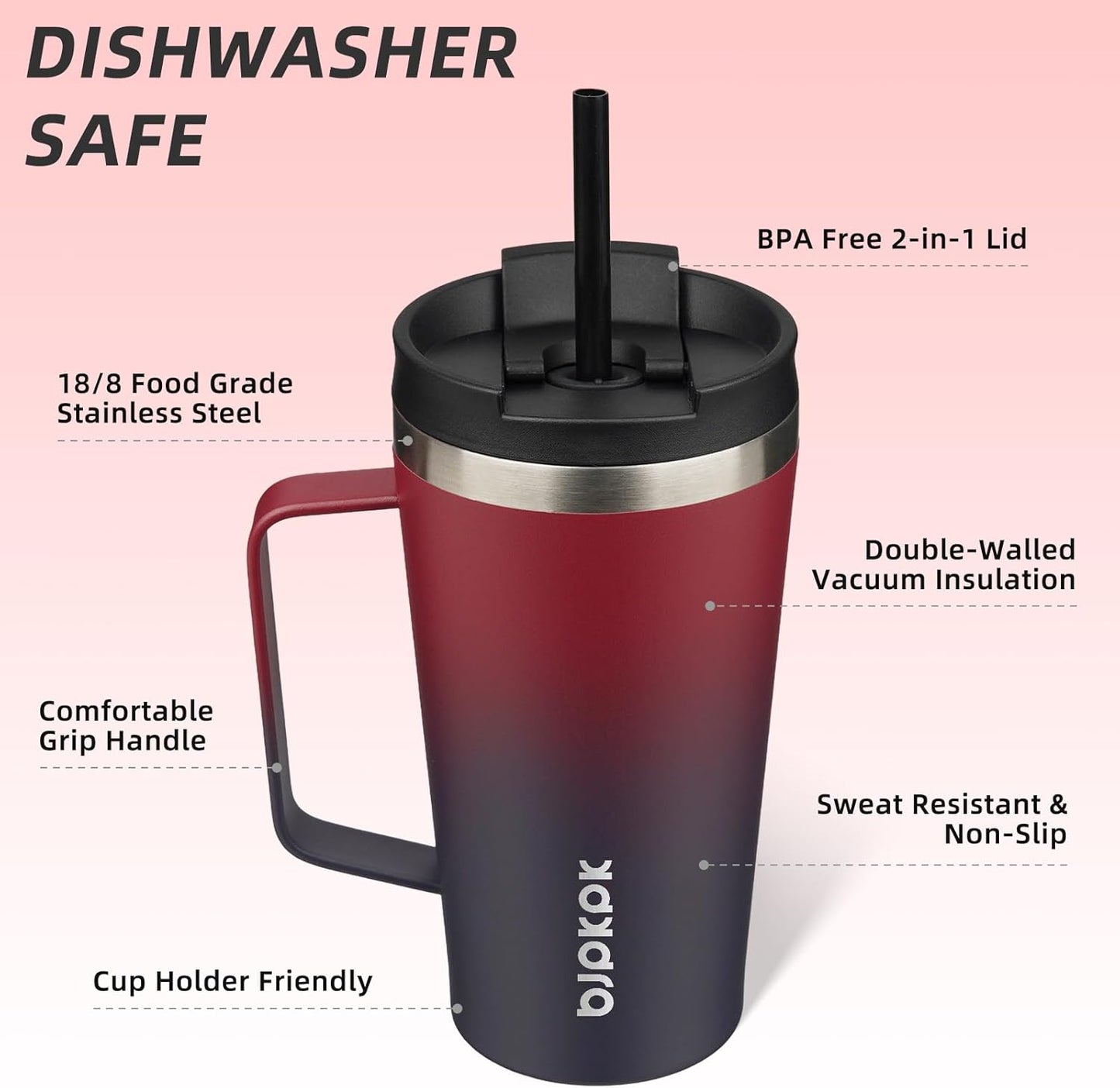 BJPKPK Insulated Tumbler with Handle, 18oz Insulated Tumblers with Lid and Straw, Stainless Steel Metal Water Bottles, Coffee Travel Mugs, Cups, Marshmallow
