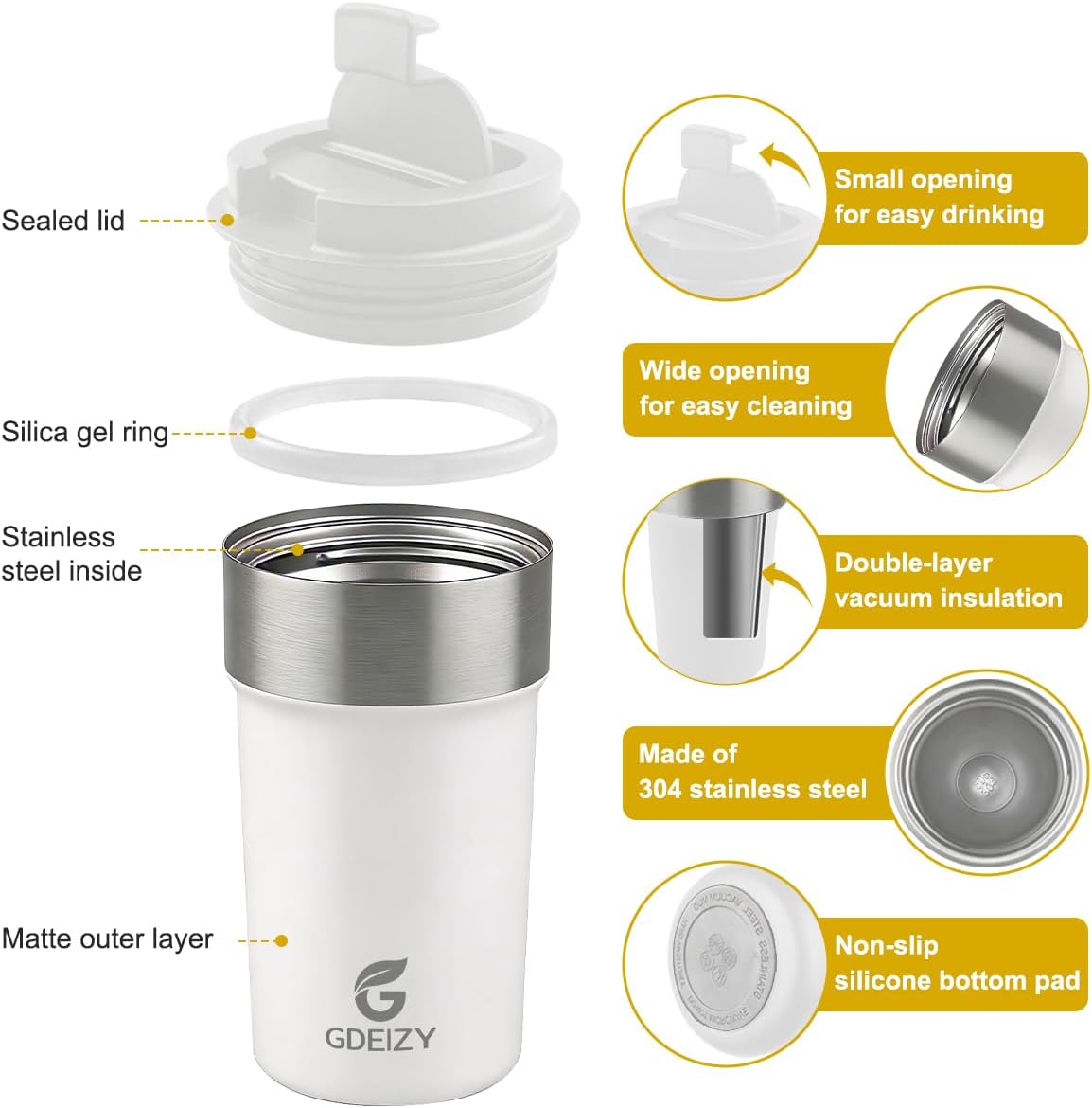 17oz Double Wall Stainless Steel Vacuum Insulated Travel Mug, Spill-Proof & Leak-Proof Coffee Mug, BPA-Free Reusable Coffee Cup for Hot & Cold Drinks, Black (Black)