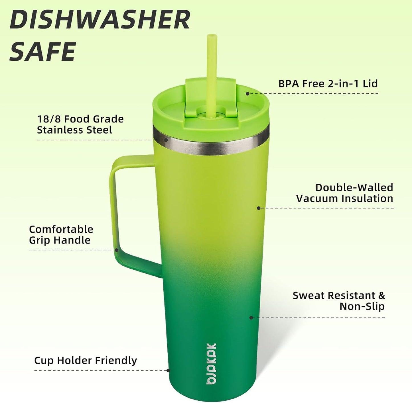BJPKPK Insulated Tumbler with Handle, 18oz Insulated Tumblers with Lid and Straw, Stainless Steel Metal Water Bottles, Coffee Travel Mugs, Cups, Marshmallow