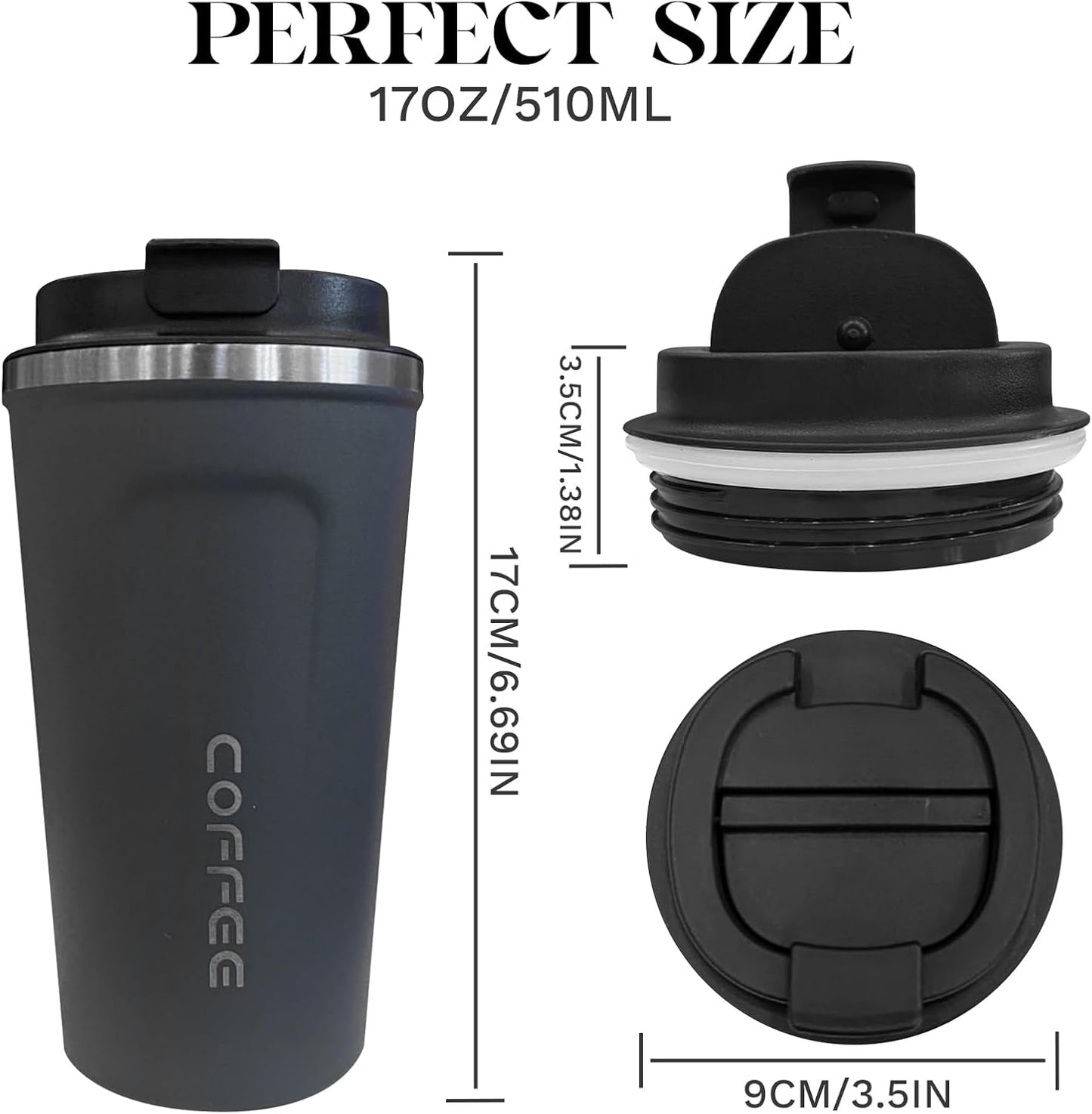 YINBAOGE Insulated Travel Coffee Mug, Spill & Leak Proof, Portable To Go Camping Stainless Steel Coffee Tumbler, Reusable Thermal Coffee Cup with Lid for Hot & Cold Drinks (Black, 12 OZ)