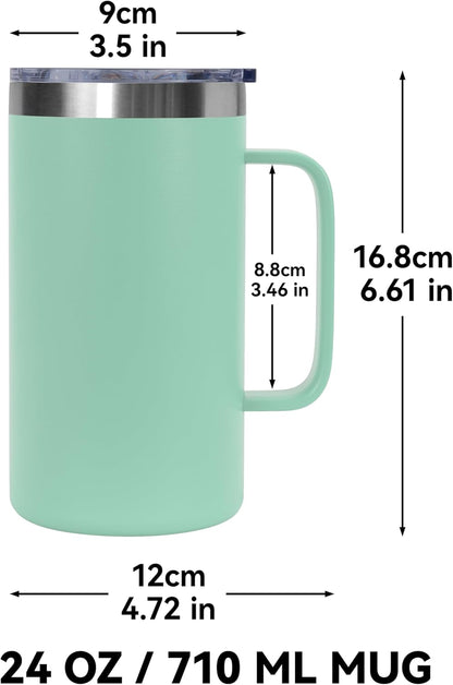 DOMICARE 24oz Mug with Handle and Lid, Stainless Steel Coffee Mug, Reusable Insulated Cup, Travel Mug with Handle, Double Wall Vacuum Coffee Tumbler for Men and Women, Black, Pack 1
