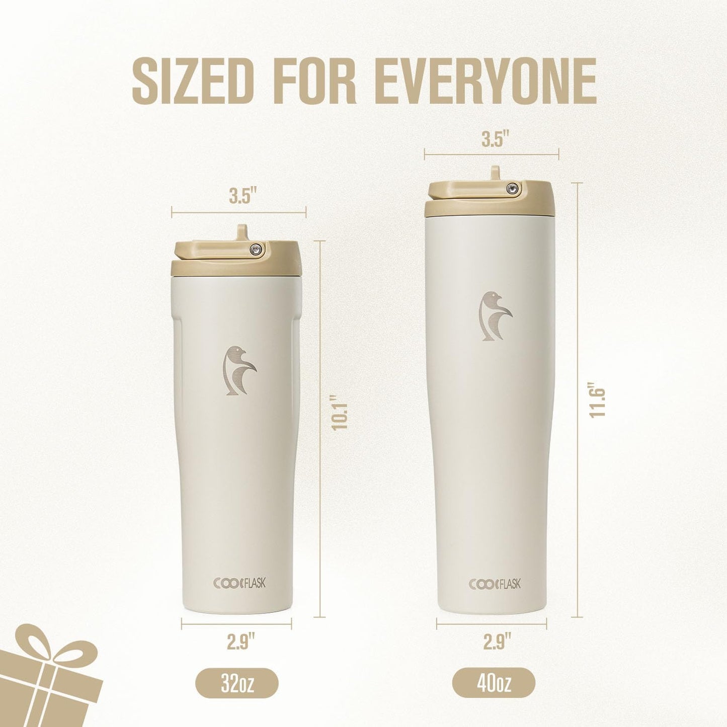 Coolflask Water Bottle 40 oz Fits Car Cup Holder, Slim Tumbler Stainless Steel with Straw & Handle, Vacuum Flask Leakproof Wide Mouth for Travel Sports Gym, Black