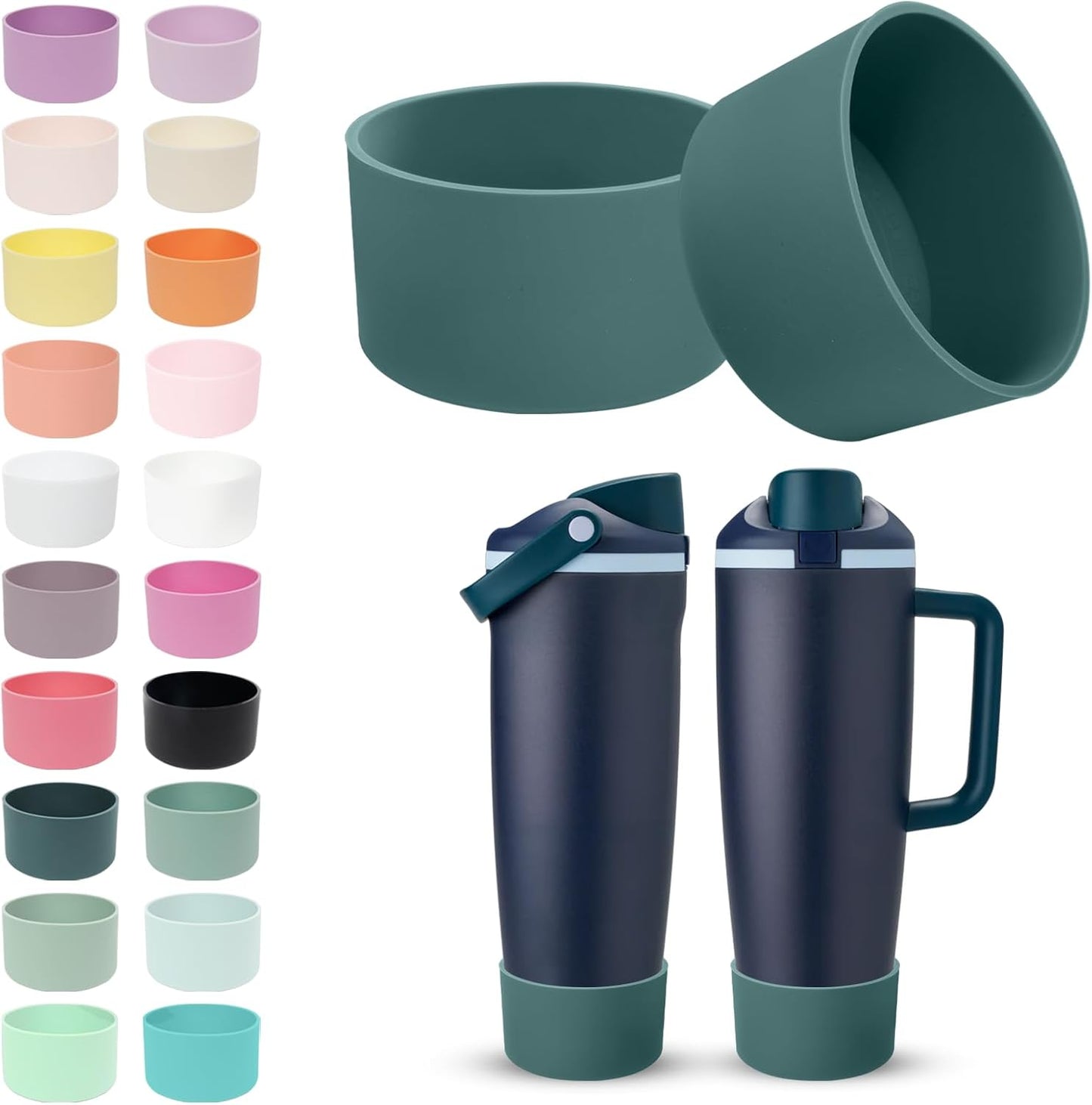 2PCS Silicone Boots for Owala 30oz & 40oz FreeSip Sway Bottles & Tumblers – Non-Slip, Scratch-Resistant, Stability Enhancer for Owala Accessories (Eucalyptus Green) - Colors B