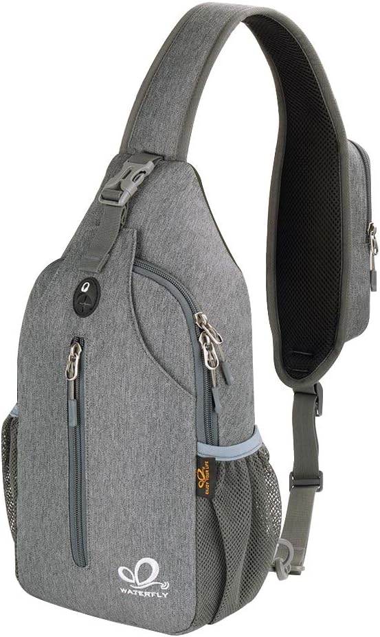 WATERFLY Crossbody Sling Backpack Sling Bag Travel Hiking Chest Bag Daypack (Black)