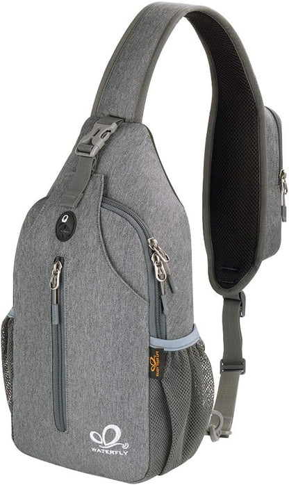 WATERFLY Crossbody Sling Backpack Sling Bag Travel Hiking Chest Bag Daypack (Black)