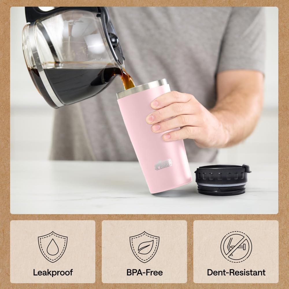 GORILLA GRIP 304 Stainless Steel Double Insulated Travel Coffee Mug, Leakproof Lid with Smooth Sip Top, Prevent Spills, Dent & Rust Resistant Reusable Tumbler Cup, Thermal Mugs for Drinks, 20oz, Black
