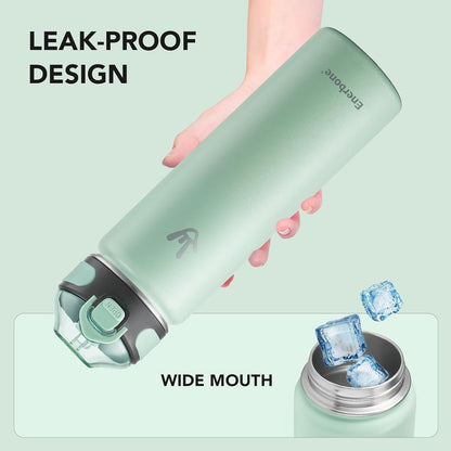 Enerbone 24 oz Insulated Water Bottle, Stainless Steel Bottle with Carrying Strap, Double-Wall Vacuum Insulation Design, Leakproof Sports Bottle with Straw, Keep Drinks Cold or Hot for Hours