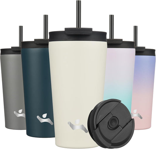 Konokyo 30 OZ Insulated Tumbler with Lid and 2 Straws Stainless Steel Water Bottle Vacuum Travel Mug Coffee Cup,Pastel Sunset