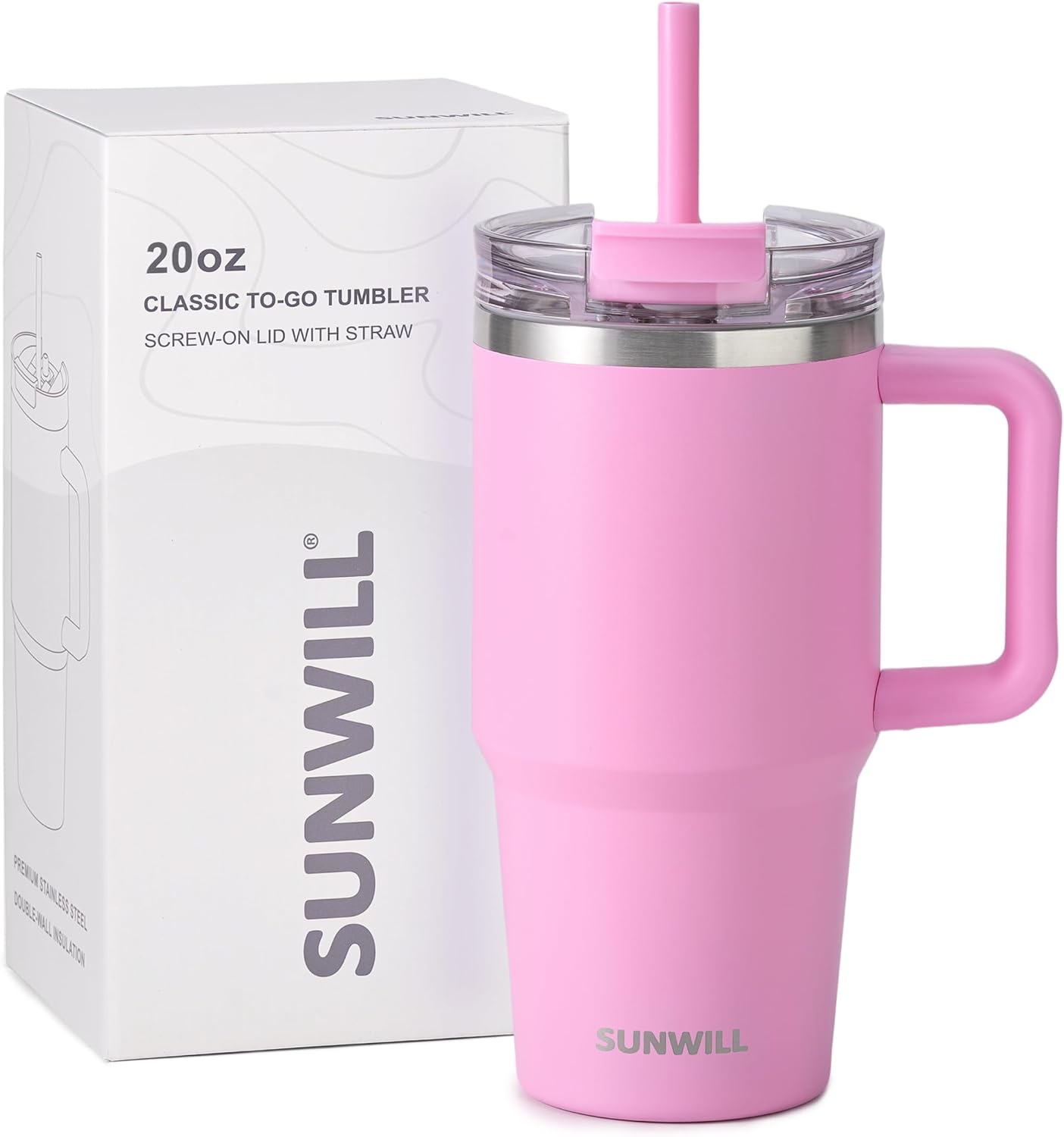 SUNWILL 20 oz Tumbler with Handle and Straw Leak Proof,Travel Coffee Mug with Lid, Stainless Steel Cup Insulated for Office & Gym, Cupholder Friendly, Powder Coated Orchid