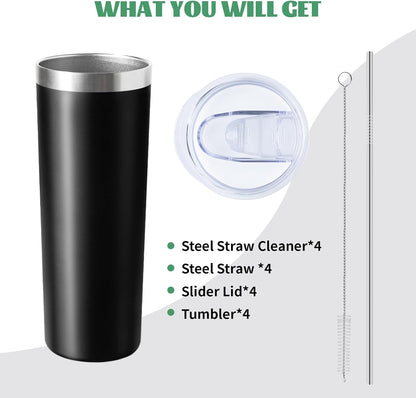 20 oz Skinny Tumblers with Lid and Straw,Stainless Steel Vacuum Insulated Tumbler Cup Double Wall Travel Coffee Mug, Thermal Water Tumbler for Hot and Cold Drinks(Rose Gold,1)