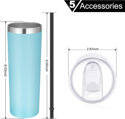 VEGOND Stainless Steel Skinny Tumbler, 20 oz Vacuum Insulated Tumbler with Lid and Straw, Double Wall Coffee Cup, Travel Mug for Cold Hot Drinks, Light Pink 1 Pack