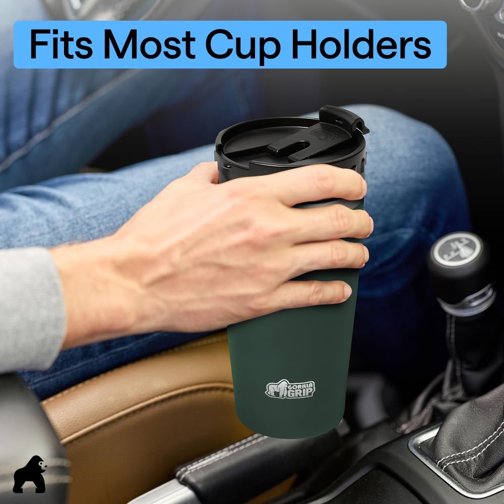 GORILLA GRIP 304 Stainless Steel Double Insulated Travel Coffee Mug, Leakproof Lid with Smooth Sip Top, Prevent Spills, Dent & Rust Resistant Reusable Tumbler Cup, Thermal Mugs for Drinks, 20oz, Black