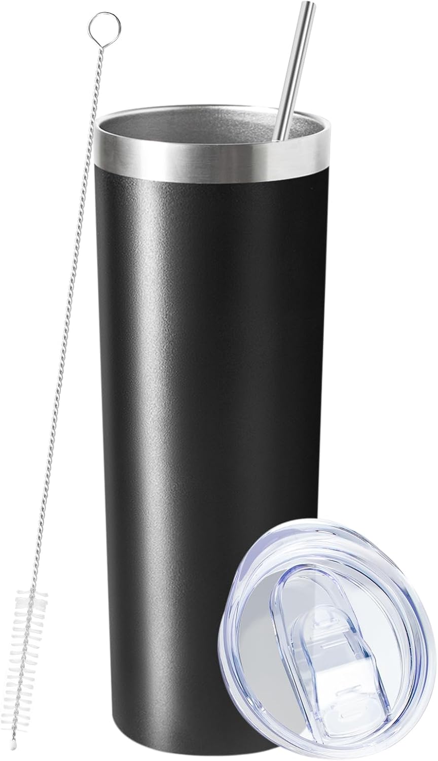 20 oz Skinny Tumblers with Lid and Straw,Stainless Steel Vacuum Insulated Tumbler Cup Double Wall Travel Coffee Mug, Thermal Water Tumbler for Hot and Cold Drinks(Rose Gold,1)
