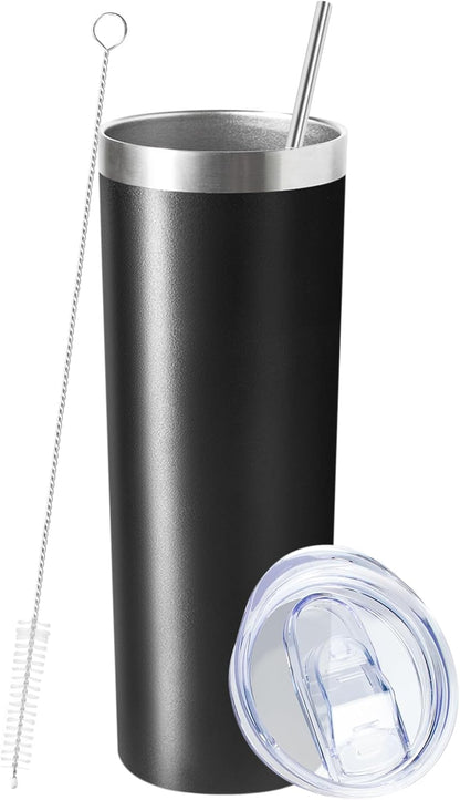 20 oz Skinny Tumblers with Lid and Straw,Stainless Steel Vacuum Insulated Tumbler Cup Double Wall Travel Coffee Mug, Thermal Water Tumbler for Hot and Cold Drinks(Rose Gold,1)