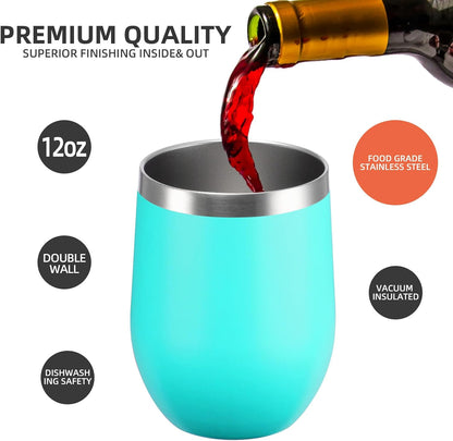 12 oz Insulated Wine Tumbler with Lid and Straw,Stainless Steel Stemless Wine Tumbler Glasses Double Wall Vacuum Wine Cups Tumbler for Coffee,Champaign,Cocktail,Office（Silver,1）